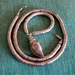 RARE SET VINTAGE SILVER TONE  NECKLACE AND BRACELET WITH SHELL CHUNKY SNAKE